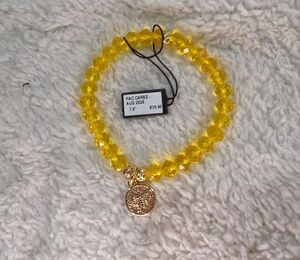 Yellow Beaded Bracelet with Gold Charm